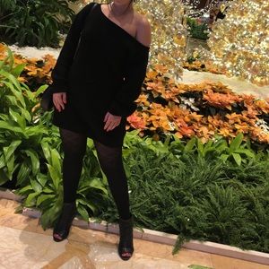 Offer the shoulder knitted black sweater dress
